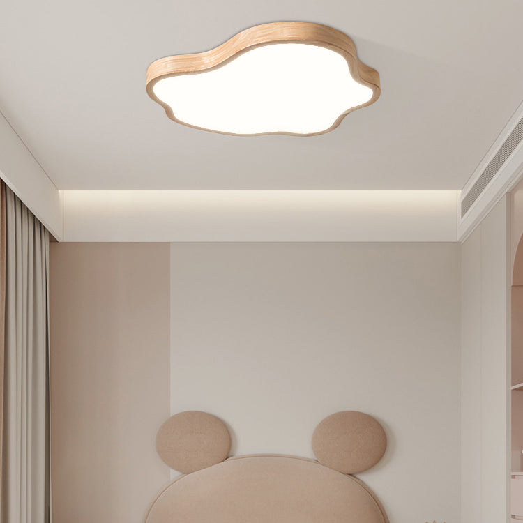 Modern Style Cloud Shape Flush Mount 1 Light Wood Ceiling Light for Bedroom