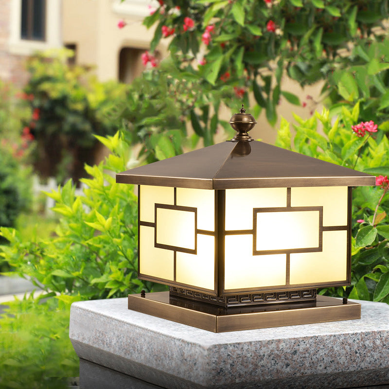 Rectangle Shape Metal Pillar Lamp Modern Style 1-Light Waterproof Outdoor Light