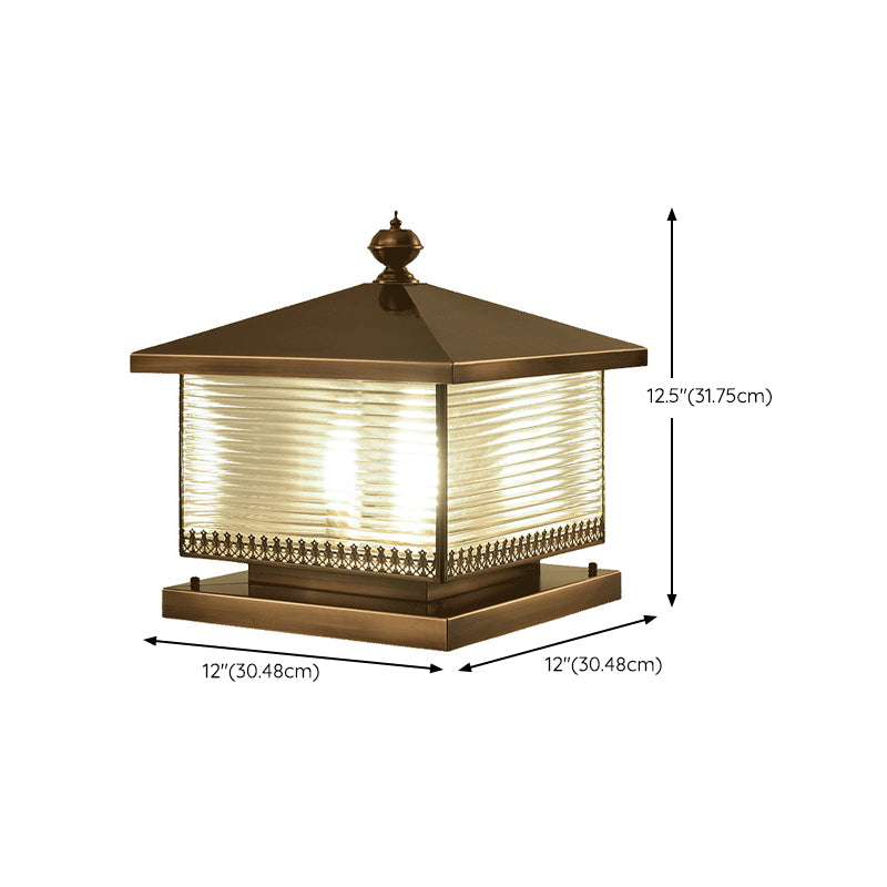 Rectangle Shape Metal Pillar Lamp Modern Style 1-Light Waterproof Outdoor Light