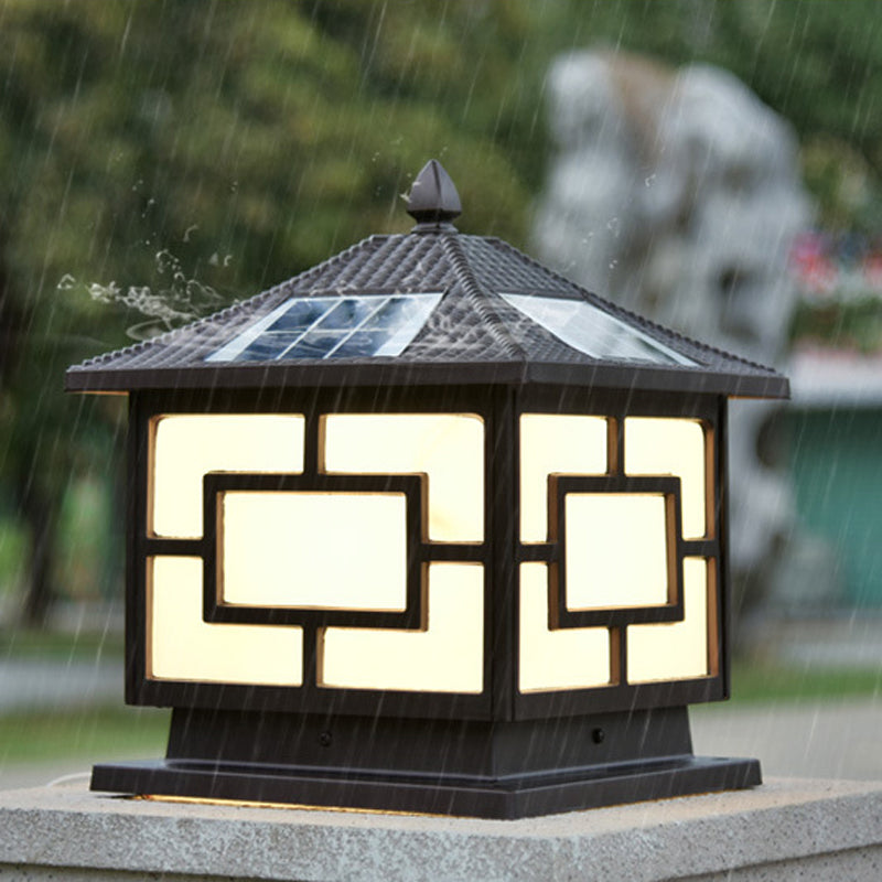 Rectangle Shape Metal Pillar Lamp Modern Style 1 Light Solar Outdoor Light