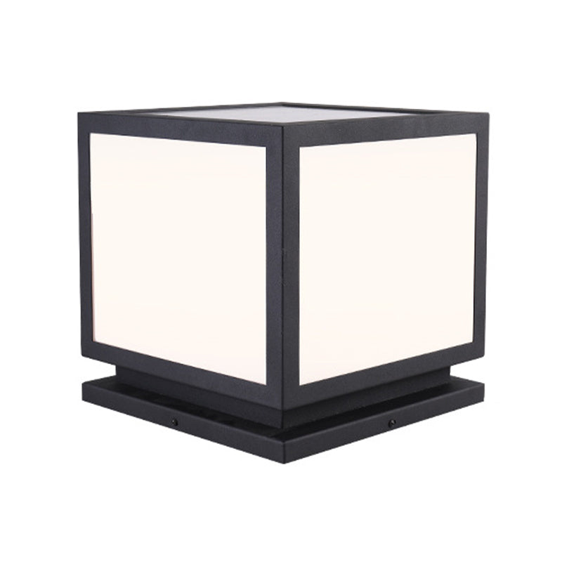 Square Shape Metal Pillar Lamp Modern Style 1 Light Solar Outdoor Light in Black