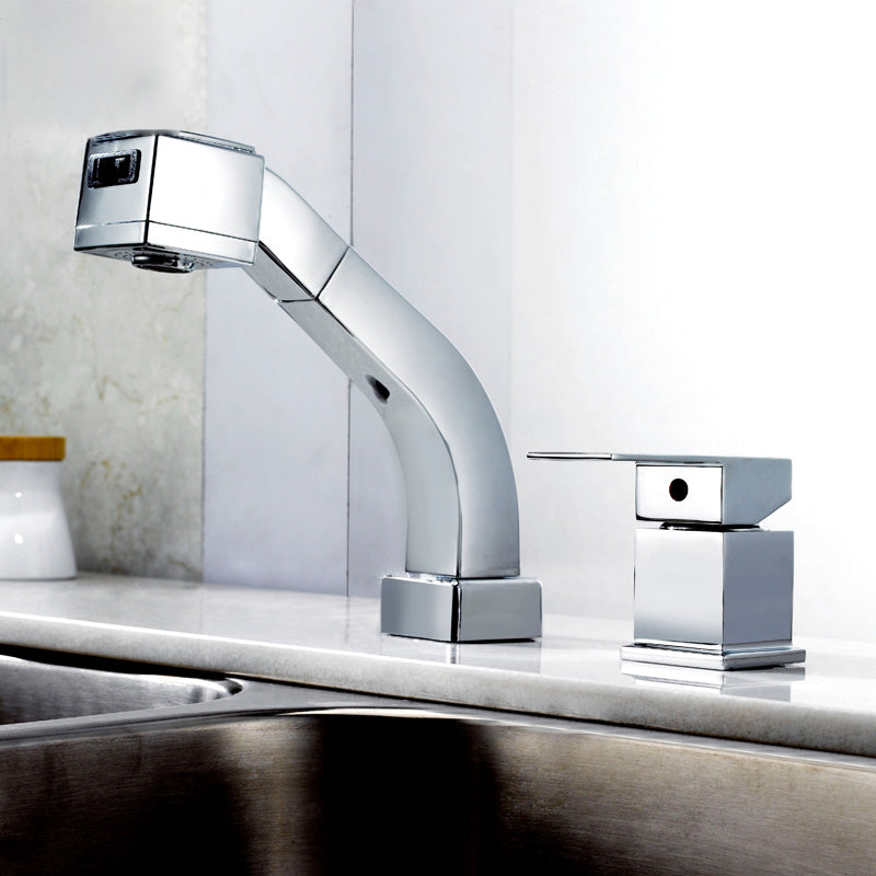Contemporary Vessel Sink Faucet Lever Handles 2 Hole Faucets Low Arc Solid Brass Faucet