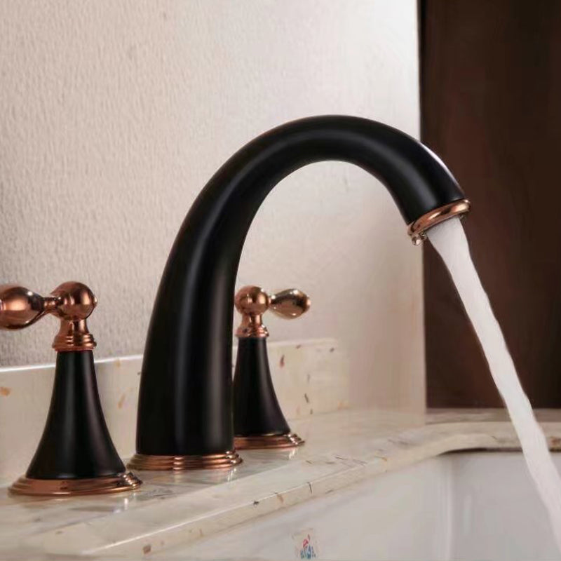 Glam Widespread Bathroom Faucet Lever Handles 3 Holes Low Arc Solid Brass Faucet