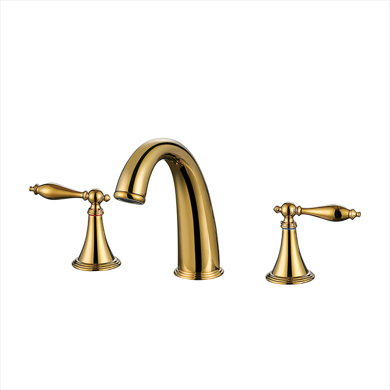 Glam Widespread Bathroom Faucet Lever Handles 3 Holes Low Arc Solid Brass Faucet