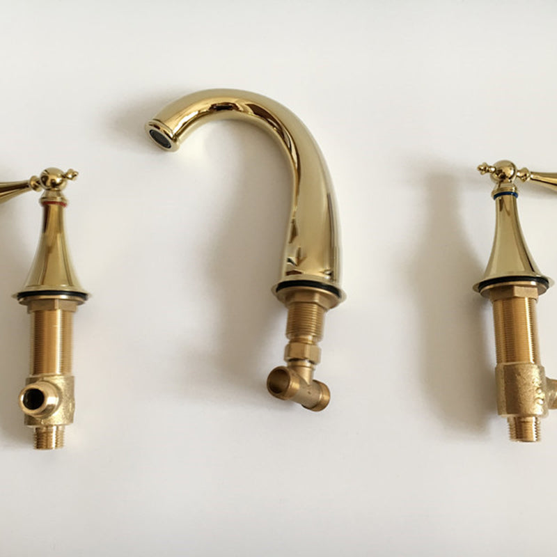 Glam Widespread Bathroom Faucet Lever Handles 3 Holes Low Arc Solid Brass Faucet