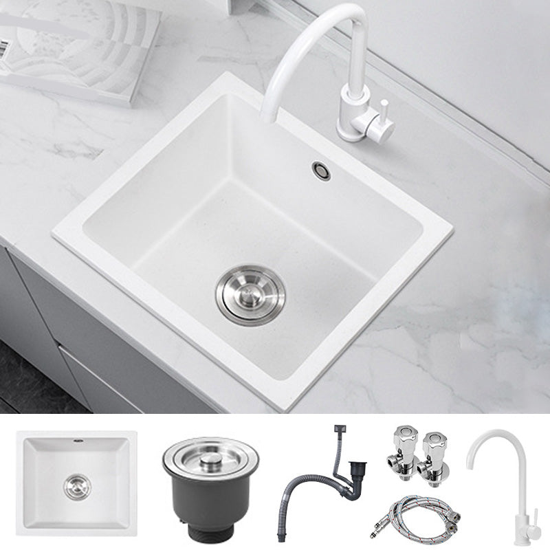 Contemporary White Quartz Kitchen Sink Drop-In 1 Holes Single Bowl Sink