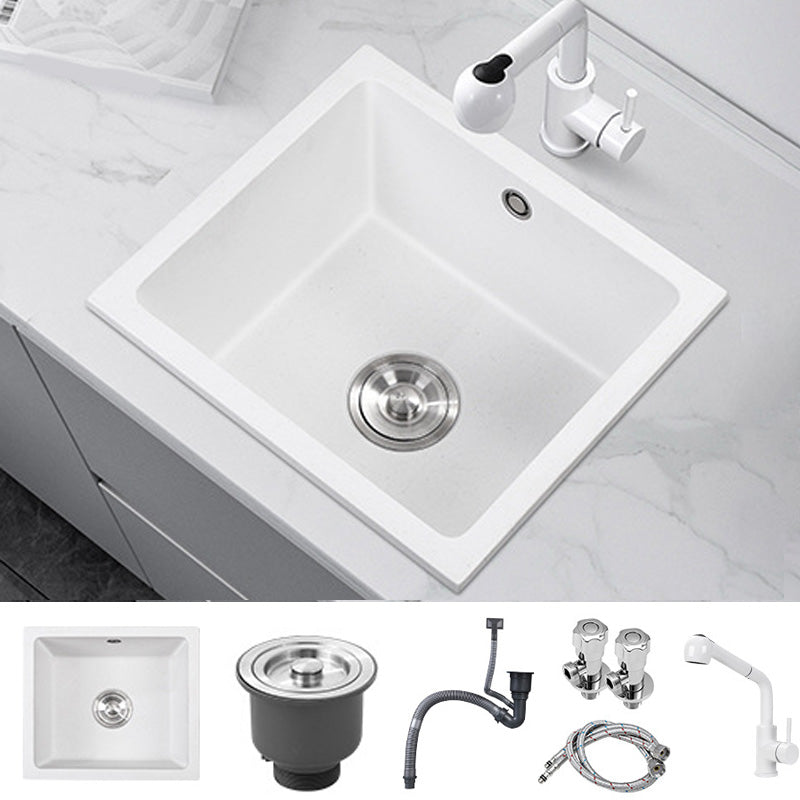 Contemporary White Quartz Kitchen Sink Drop-In 1 Holes Single Bowl Sink