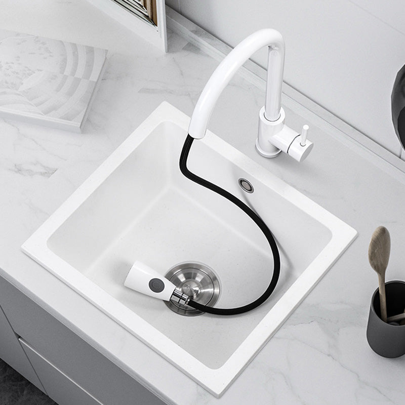 Contemporary White Quartz Kitchen Sink Drop-In 1 Holes Single Bowl Sink