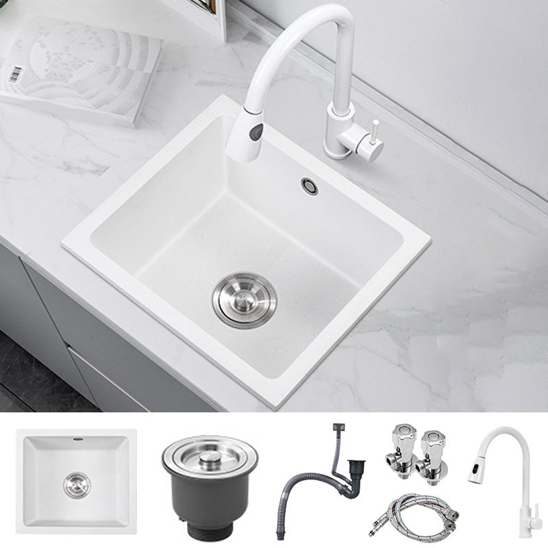 Contemporary White Quartz Kitchen Sink Drop-In 1 Holes Single Bowl Sink