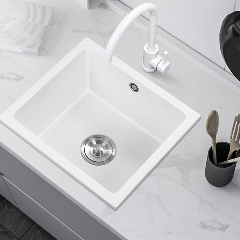 Contemporary White Quartz Kitchen Sink Drop-In 1 Holes Single Bowl Sink