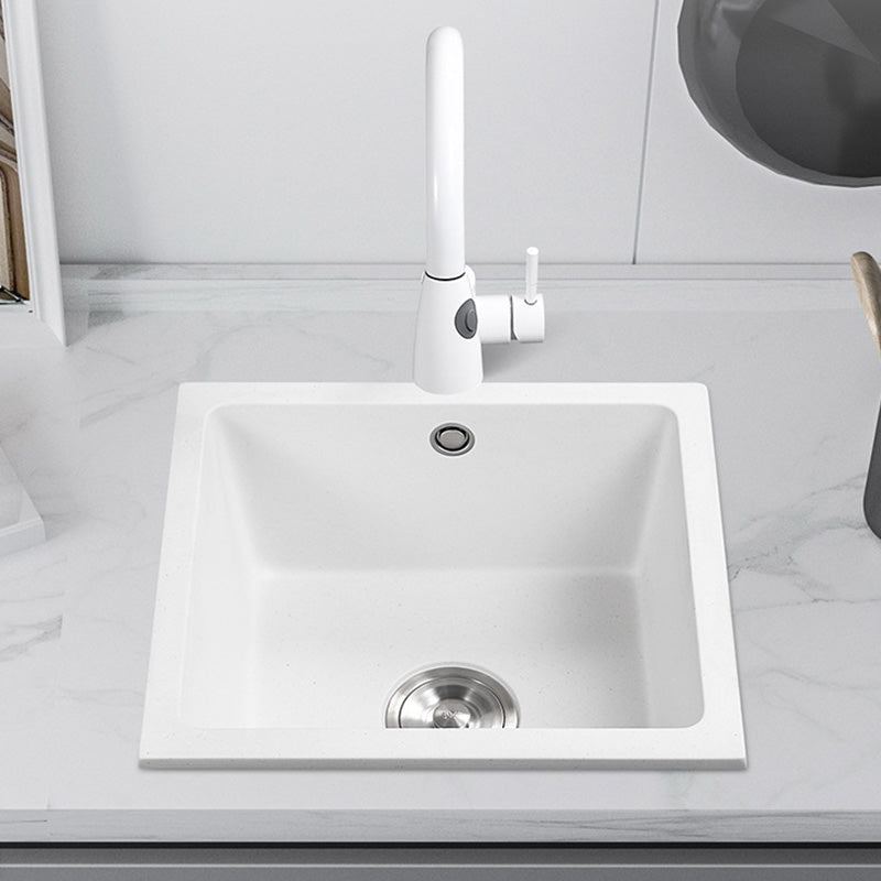 Contemporary White Quartz Kitchen Sink Drop-In 1 Holes Single Bowl Sink