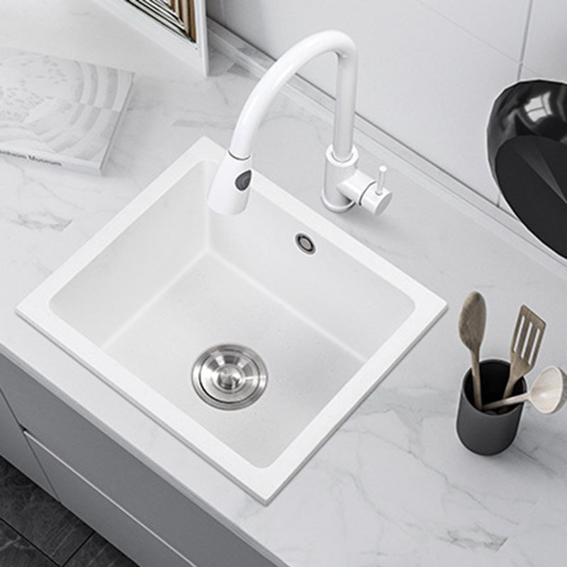 Contemporary White Quartz Kitchen Sink Drop-In 1 Holes Single Bowl Sink