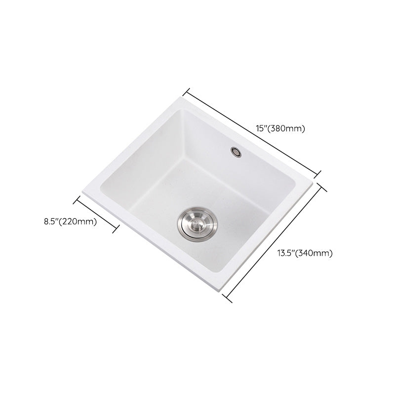 Contemporary White Quartz Kitchen Sink Drop-In 1 Holes Single Bowl Sink