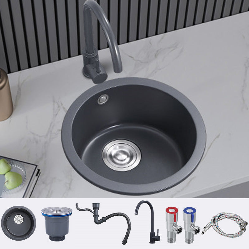 Black Round  Kitchen Sink Contemporary Drop-In 1 Holes Single Bowl Sink