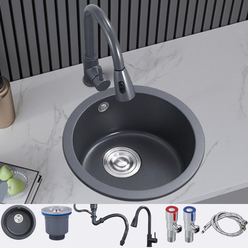 Black Round  Kitchen Sink Contemporary Drop-In 1 Holes Single Bowl Sink