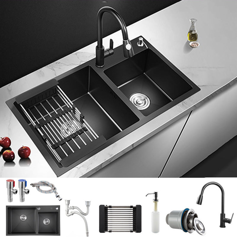 Single Bowl Black Kitchen Sink with Drain Assembly Drop-In Contemporary Sink