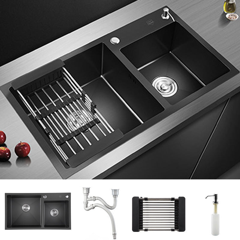 Single Bowl Black Kitchen Sink with Drain Assembly Drop-In Contemporary Sink