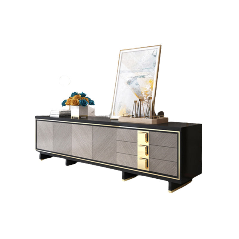 Glam Glass Stand Console Enclosed Storage Media Console with Doors