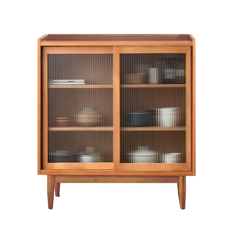 Modern Glass Doors Display Stand Pine Storage Cabinet for Living Room