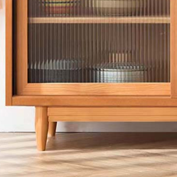 Modern Glass Doors Display Stand Pine Storage Cabinet for Living Room