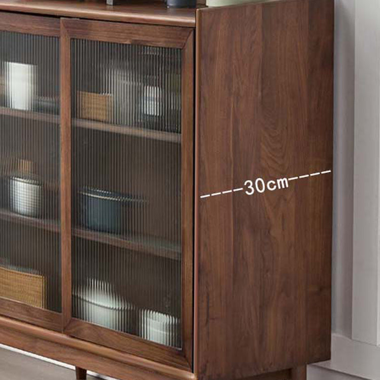 Modern Glass Doors Display Stand Pine Storage Cabinet for Living Room