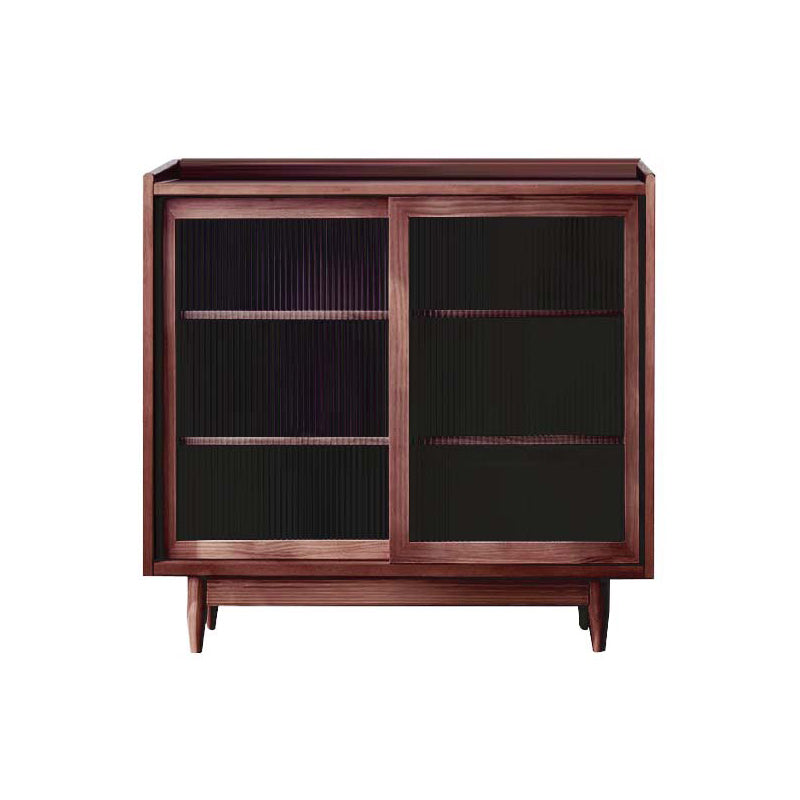 Modern Glass Doors Display Stand Pine Storage Cabinet for Living Room