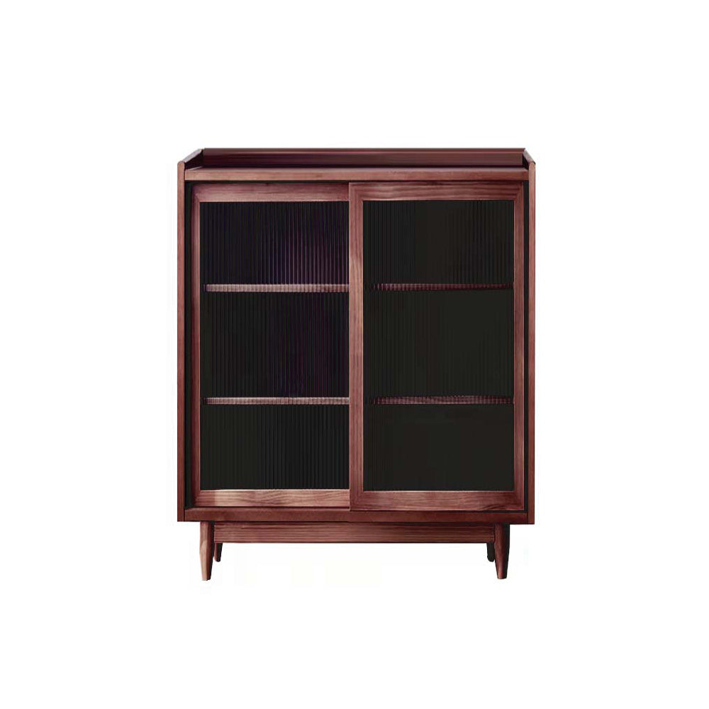 Modern Glass Doors Display Stand Pine Storage Cabinet for Living Room