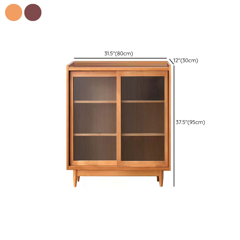 Modern Glass Doors Display Stand Pine Storage Cabinet for Living Room