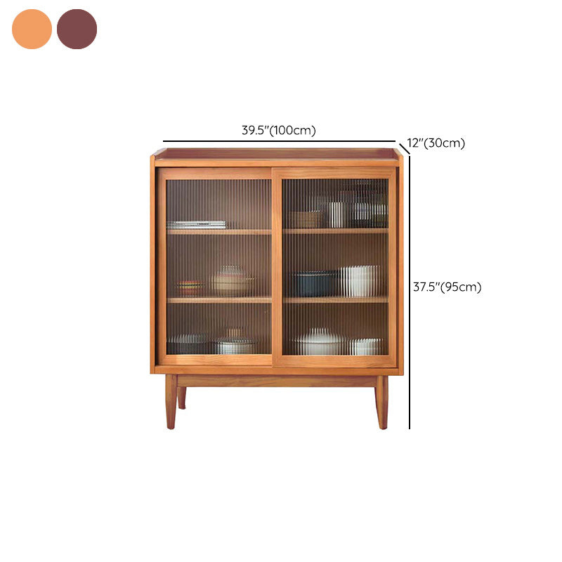 Modern Glass Doors Display Stand Pine Storage Cabinet for Living Room