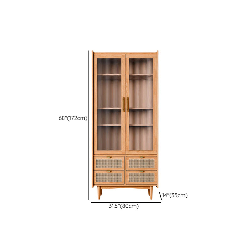 Modern Glass Doors Display Stand Pine Storage Cabinet with Doors for Living Room