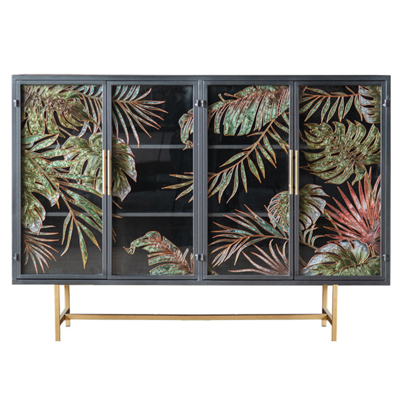 Modern Metal Display Stand Glass Doors Storage Cabinet for Living Room