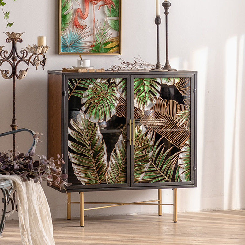 Modern Metal Display Stand Glass Doors Storage Cabinet for Living Room