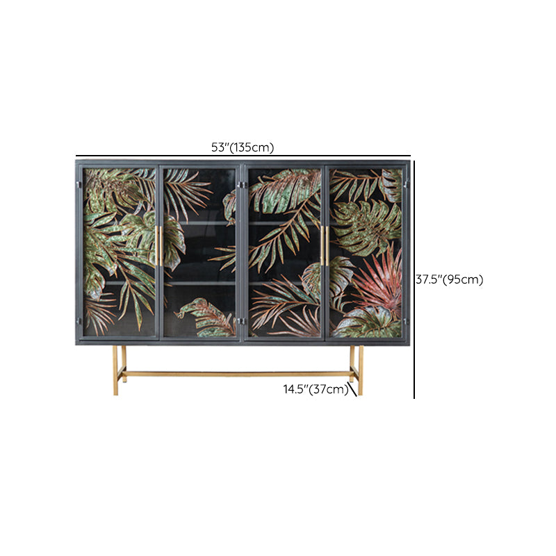 Modern Metal Display Stand Glass Doors Storage Cabinet for Living Room