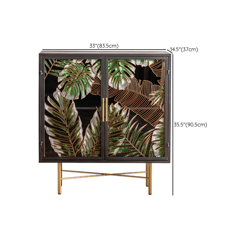 Modern Metal Display Stand Glass Doors Storage Cabinet for Living Room