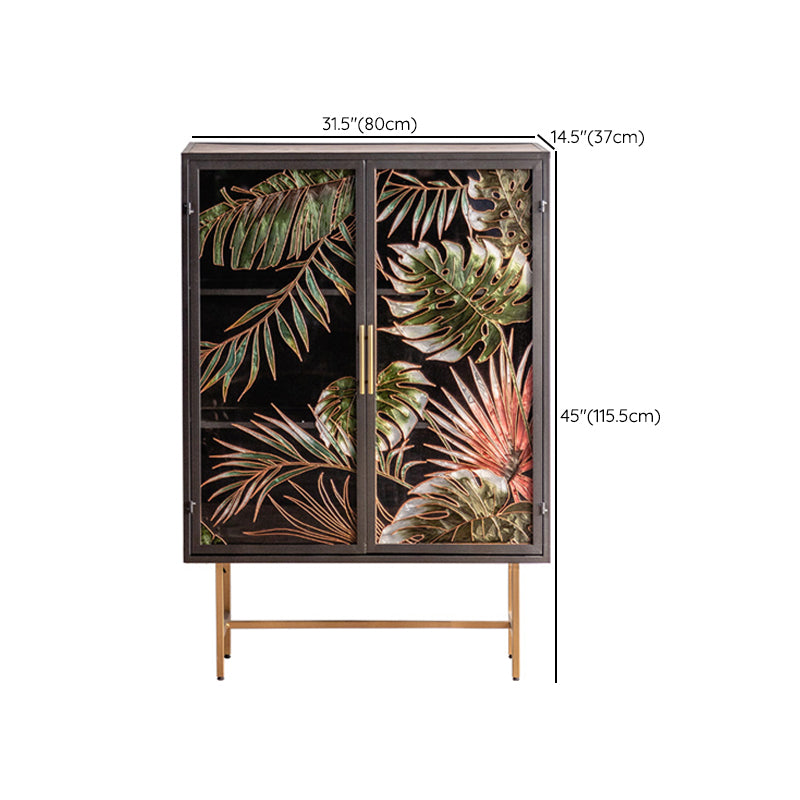 Modern Metal Display Stand Glass Doors Storage Cabinet for Living Room