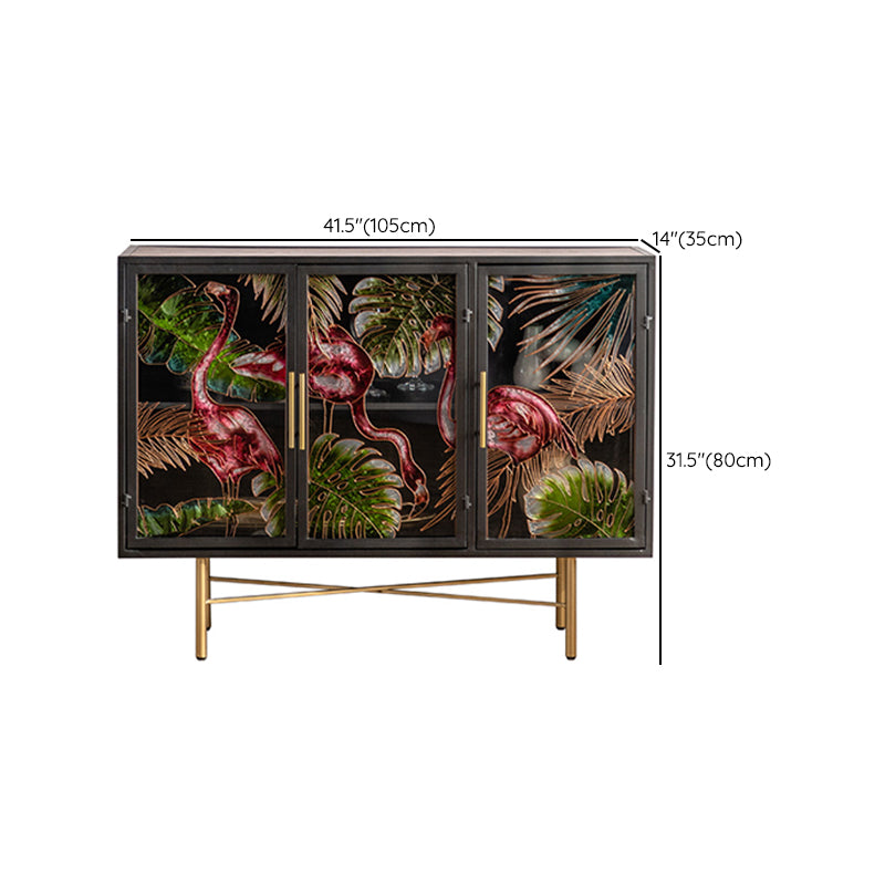 Modern Metal Display Stand Glass Doors Storage Cabinet for Living Room