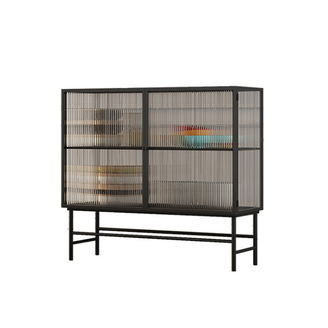 Modern Metal Curio Cabinet Glass Doors Hutch Buffet for Dining Room