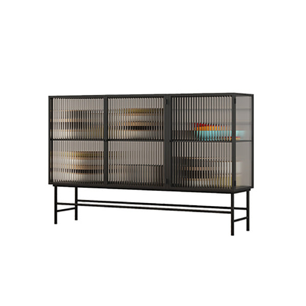 Modern Metal Curio Cabinet Glass Doors Hutch Buffet for Dining Room