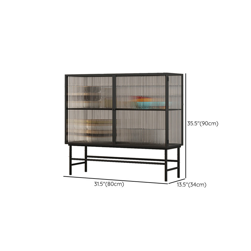 Modern Metal Curio Cabinet Glass Doors Hutch Buffet for Dining Room