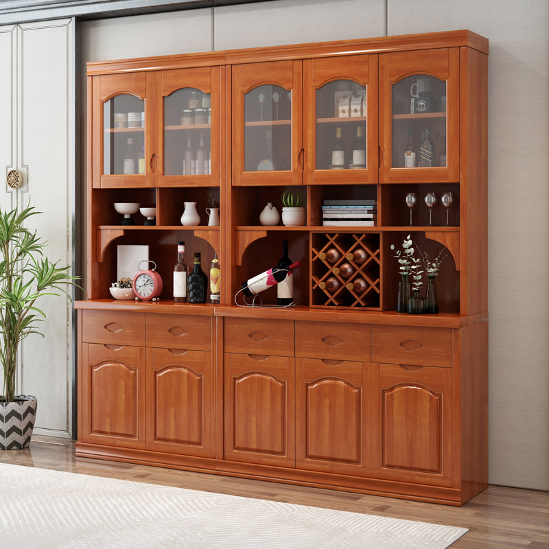 Contemporary Dining Hutch Rubberwood Glass Doors Buffet Cabinet with Drawers