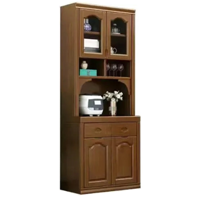 Contemporary Dining Hutch Rubberwood Glass Doors Buffet Cabinet with Drawers