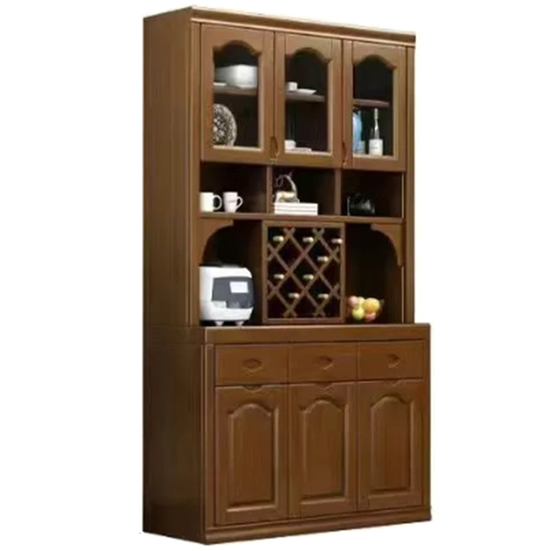 Contemporary Dining Hutch Rubberwood Glass Doors Buffet Cabinet with Drawers