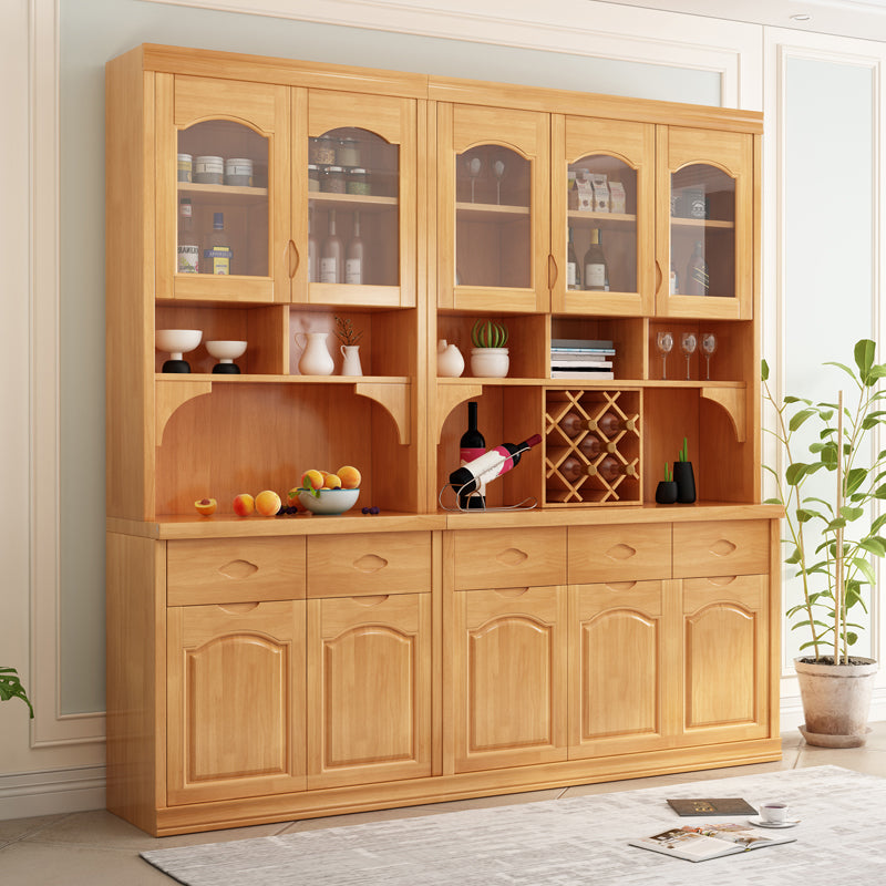 Contemporary Dining Hutch Rubberwood Glass Doors Buffet Cabinet with Drawers