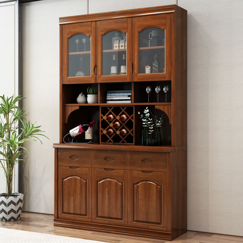 Contemporary Dining Hutch Rubberwood Glass Doors Buffet Cabinet with Drawers