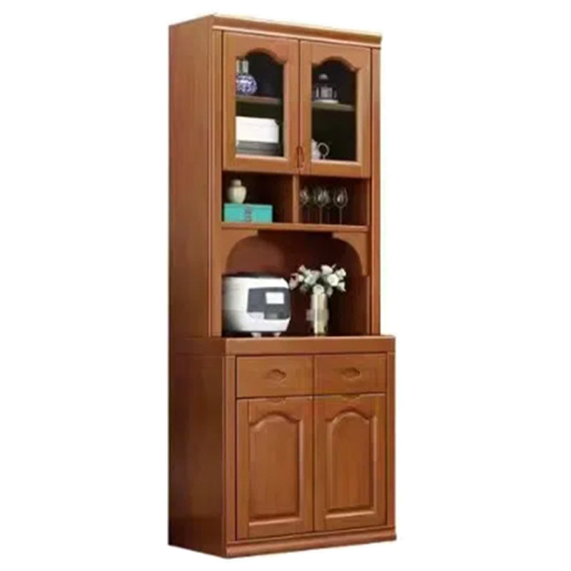 Contemporary Dining Hutch Rubberwood Glass Doors Buffet Cabinet with Drawers