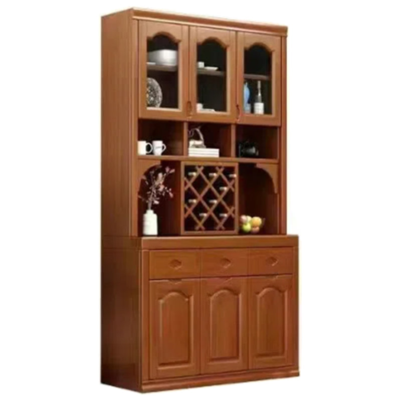 Contemporary Dining Hutch Rubberwood Glass Doors Buffet Cabinet with Drawers