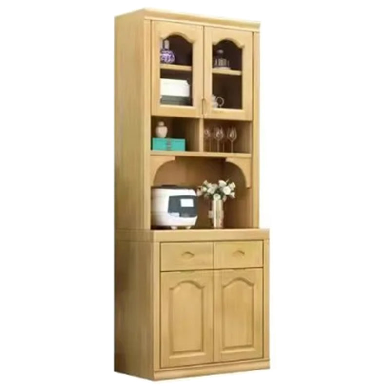 Contemporary Dining Hutch Rubberwood Glass Doors Buffet Cabinet with Drawers