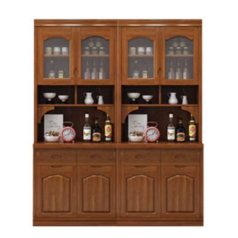 Contemporary Dining Hutch Rubberwood Glass Doors Buffet Cabinet with Drawers