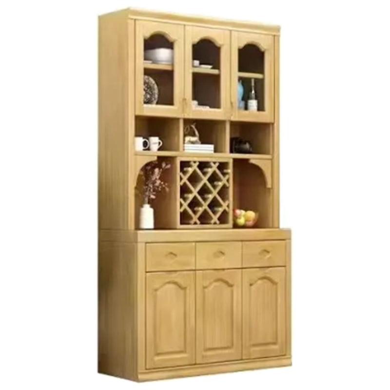 Contemporary Dining Hutch Rubberwood Glass Doors Buffet Cabinet with Drawers