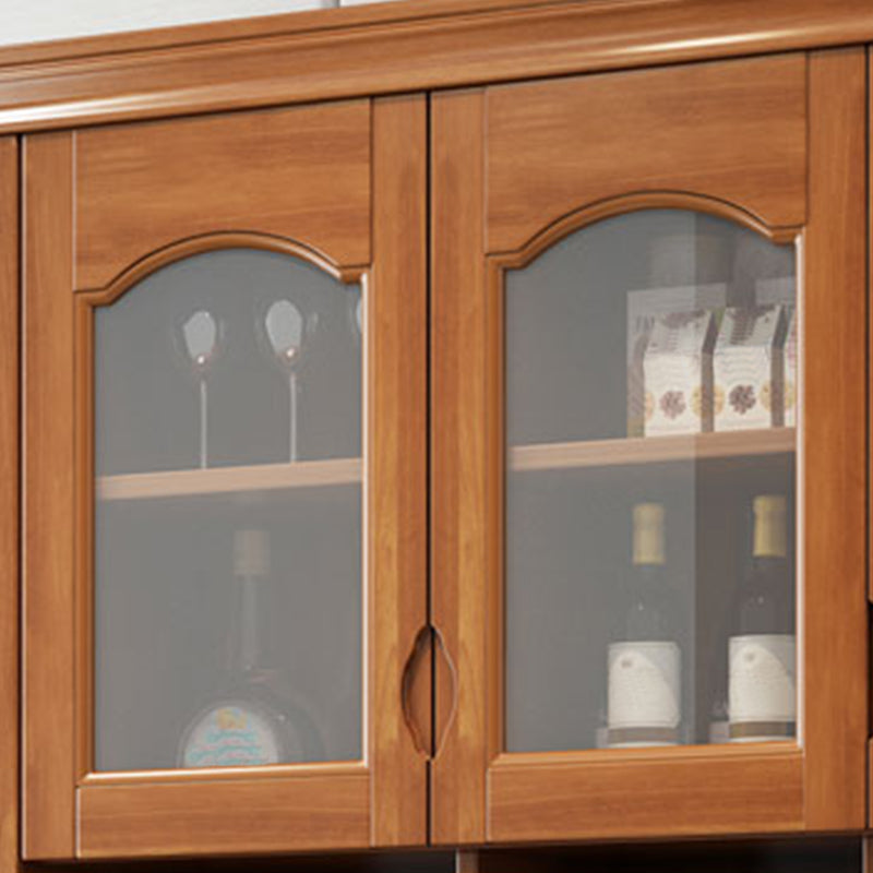 Contemporary Dining Hutch Rubberwood Glass Doors Buffet Cabinet with Drawers